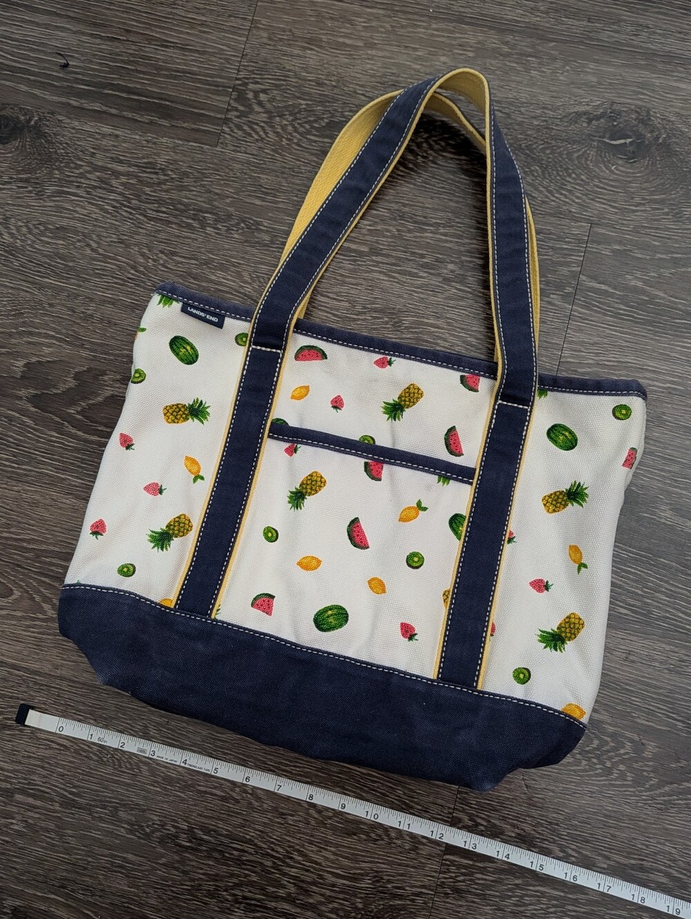 Lands End Canvas Fruit Print Tote Bag in Navy & White